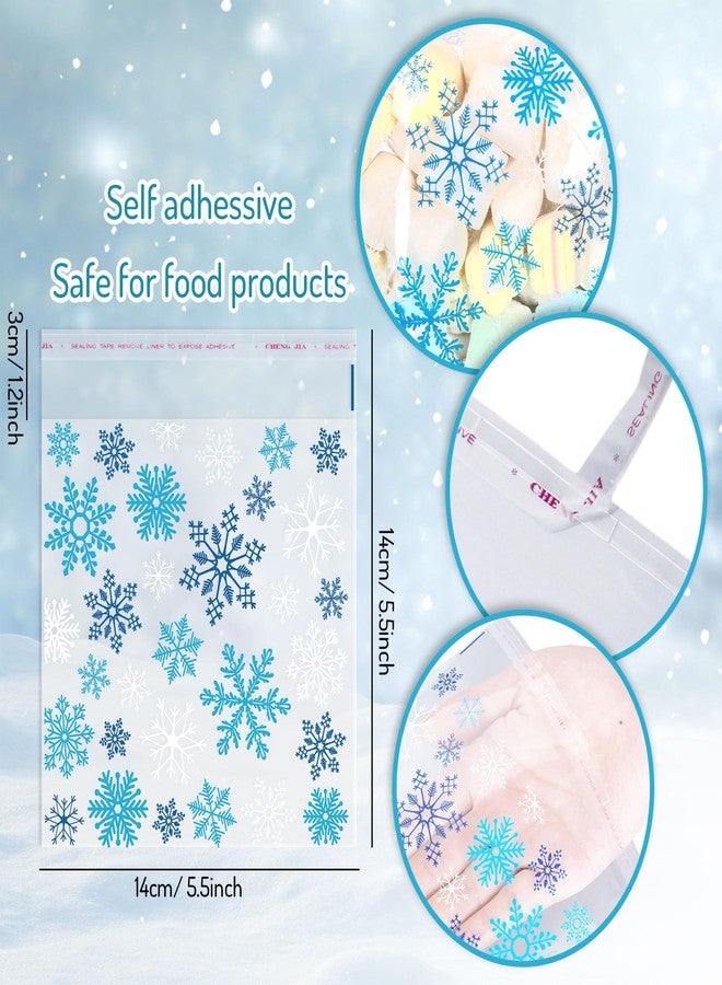 Whaline 300Pcs Christmas Snowflake Cellophane Treat Bags Cute Snowflake Print Self-Adhesive Bags Seasonal Winter Clear Candy Bag Plastic Goody Bag for Xmas Holiday Wedding Party Supplies - Image 2